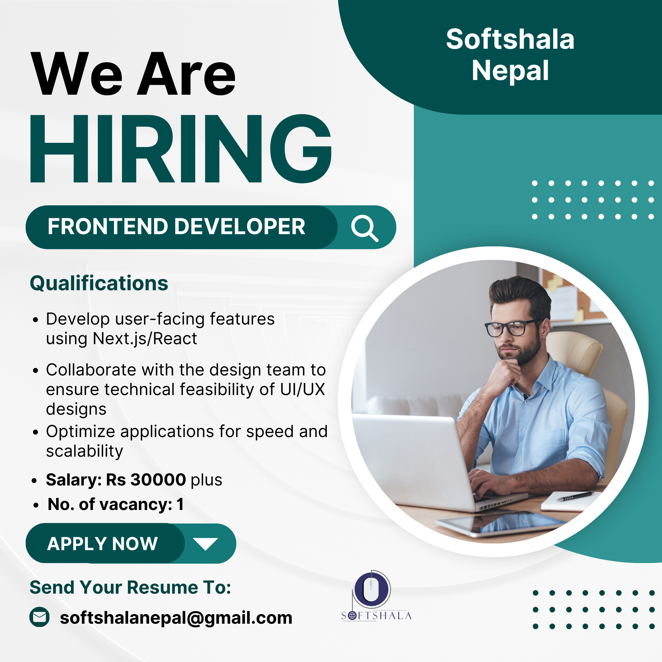 Join Our Team as a Frontend Developer Expert with Strong Designing Skills -  Softshala Nepal